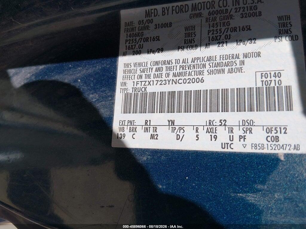 1FTZX1723YNC02006 2000 FORD F-150 photo no. 9