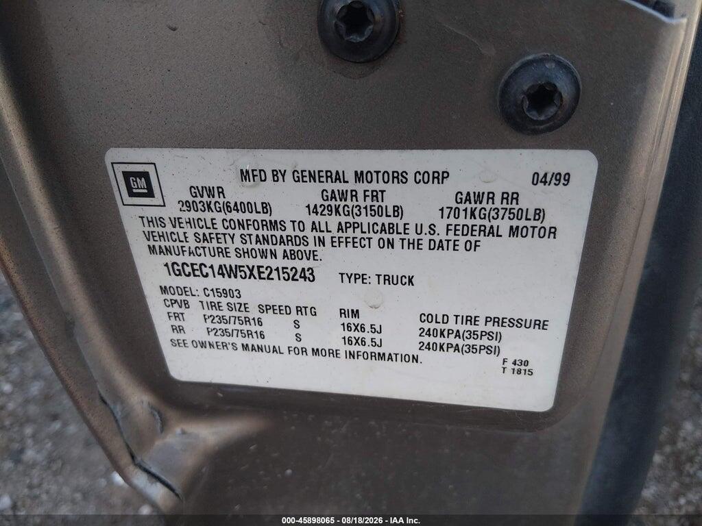 1GCEC14W5XE215243 1999 CHEVROLET SILVERADO 1500 photo no. 9