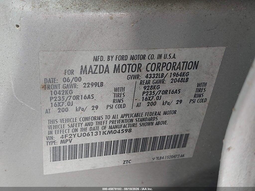 4F2YU06131KM04598 2001 MAZDA TRIBUTE photo no. 9