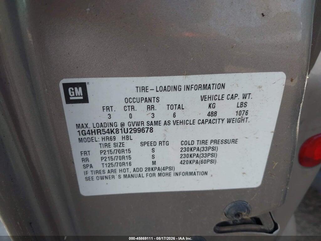 1G4HR54K81U299678 2001 BUICK LESABRE photo no. 9