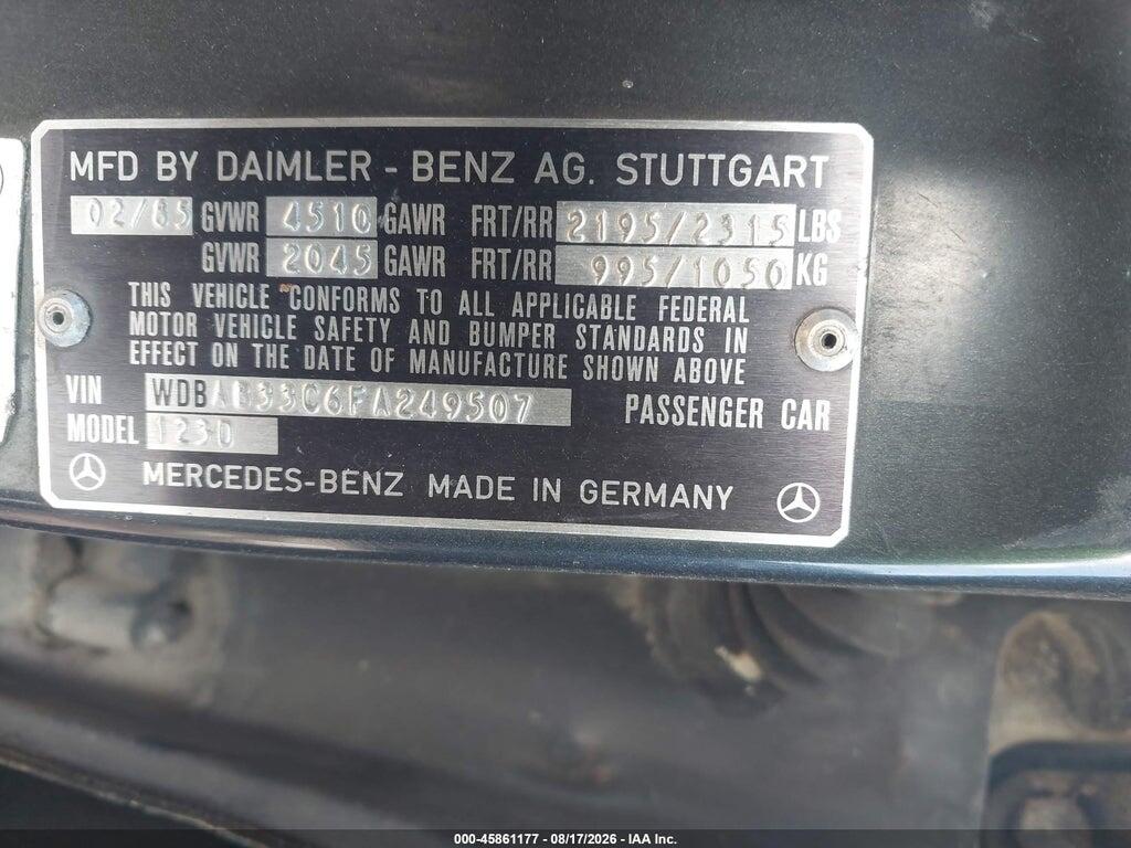 WDBAB33C6FA249507 1985 MERCEDES-BENZ 300 photo no. 9