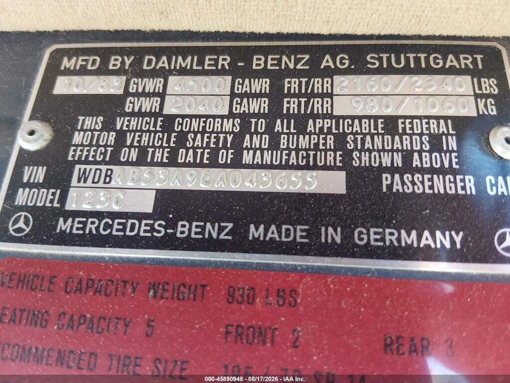 WDBAB53A9EA043655 1984 MERCEDES-BENZ 300 photo no. 9