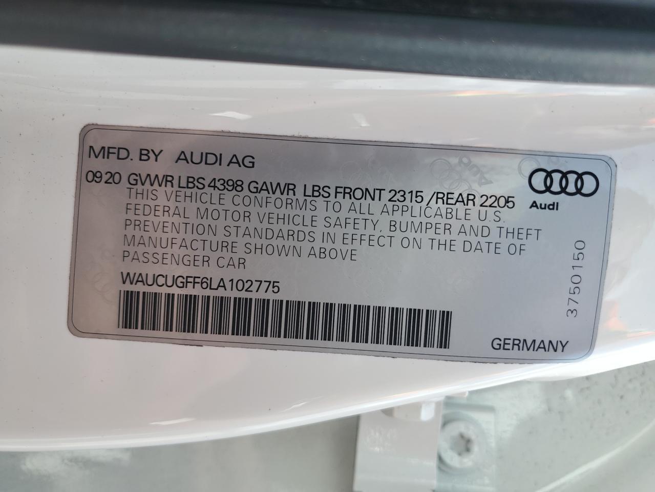 2020 AUDI A3 PREMIUM PLUS — Фото 12 из 12