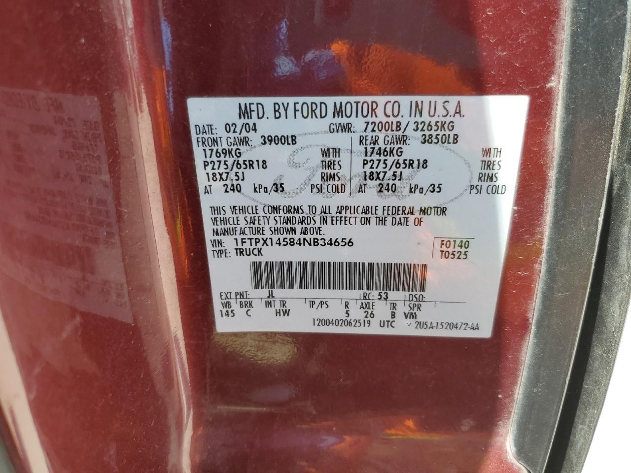 1FTPX14584NB34656 2004 FORD F150 photo no. 12