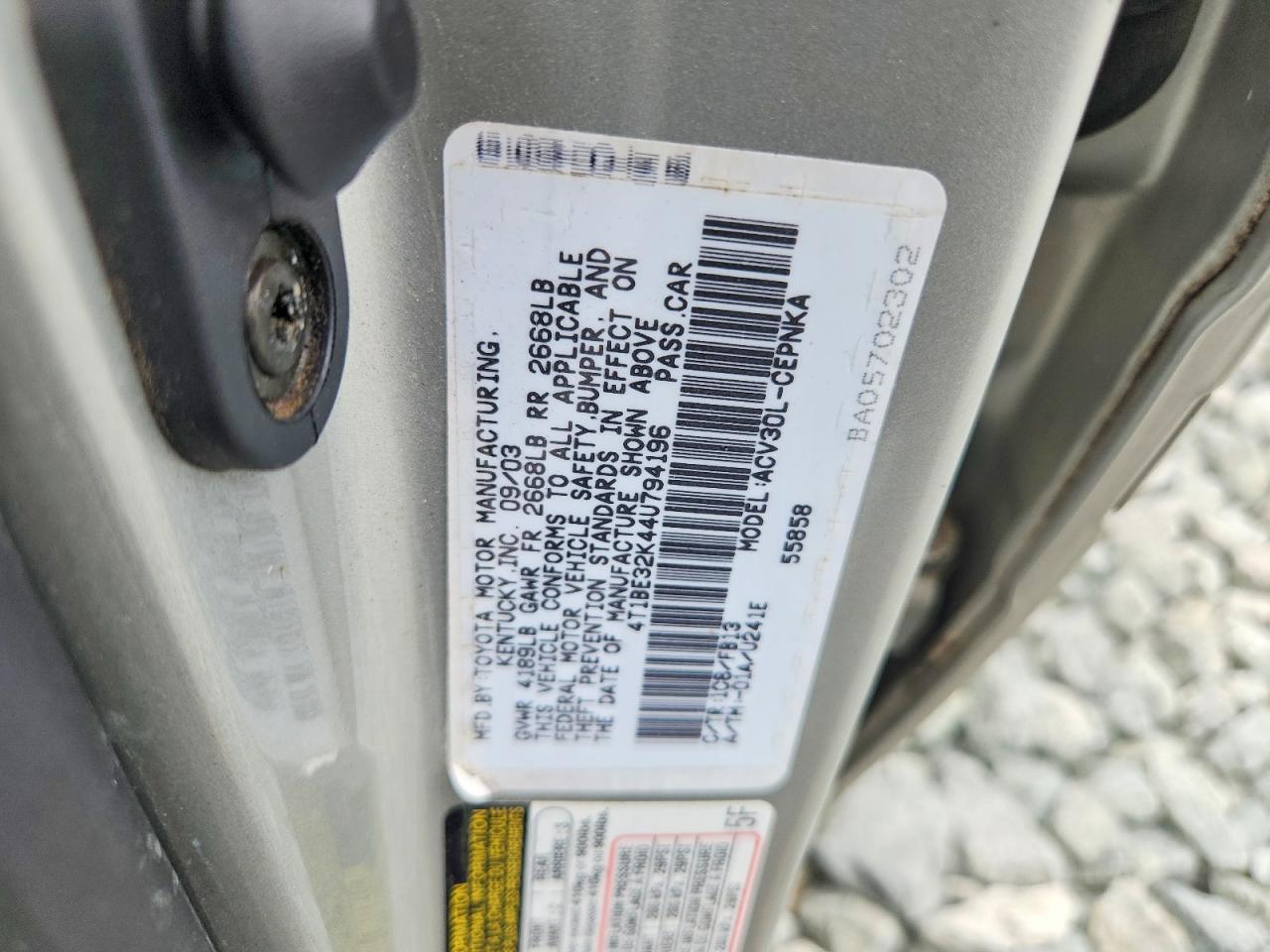 4T1BE32K44U794196 2004 TOYOTA CAMRY photo no. 12