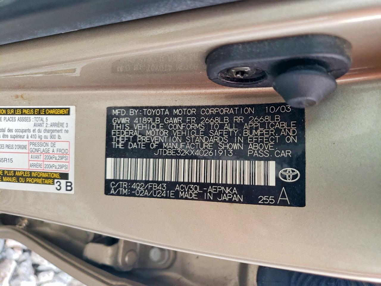 2004 TOYOTA CAMRY LE — Фото 12 из 12