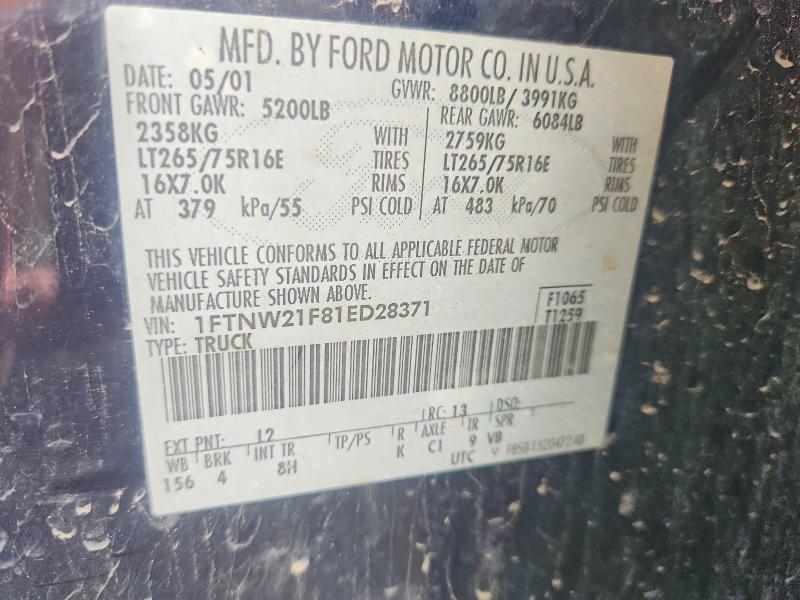1FTNW21F81ED28371 2001 FORD F250 photo no. 12