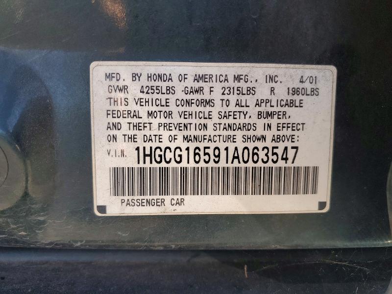 1HGCG16591A063547 2001 HONDA ACCORD photo no. 12