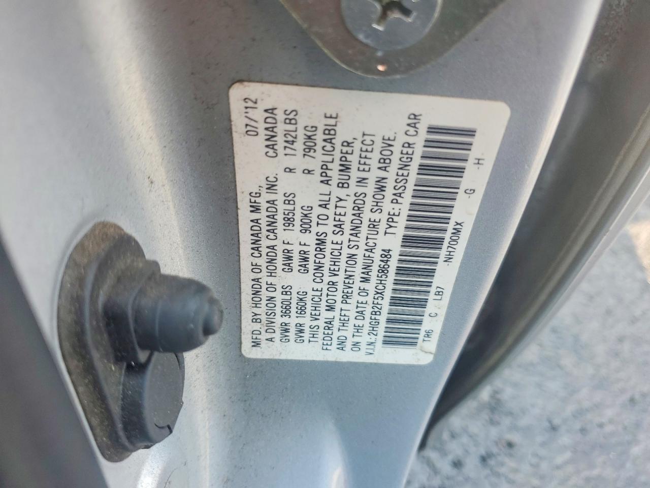 2012 HONDA CIVIC LX — Фото 12 из 12