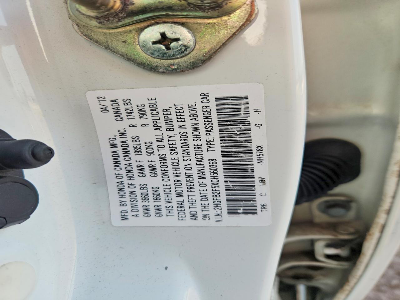 2012 HONDA CIVIC LX — Фото 13 из 13