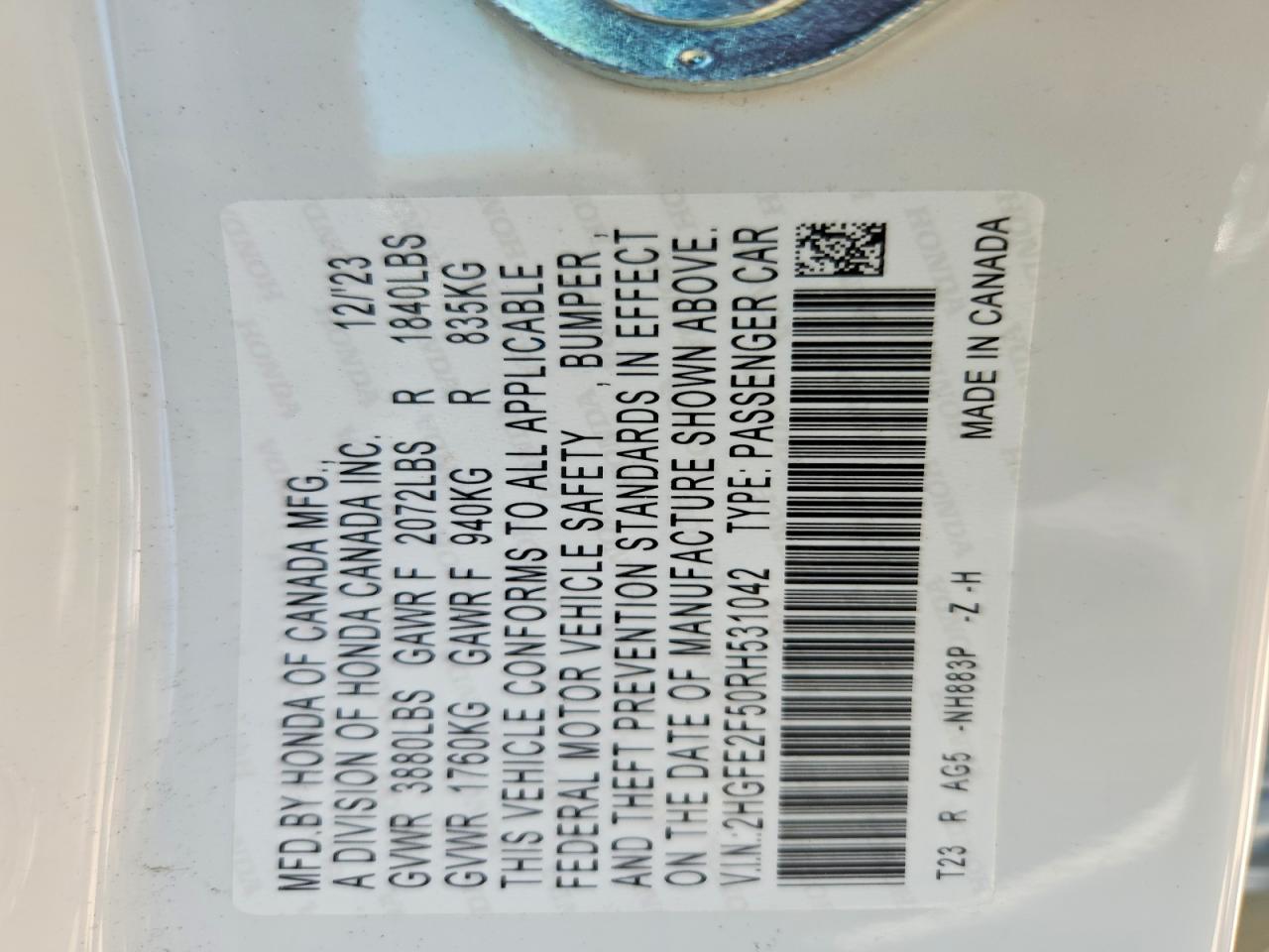 2HGFE2F50RH531042 2024 HONDA CIVIC photo no. 12