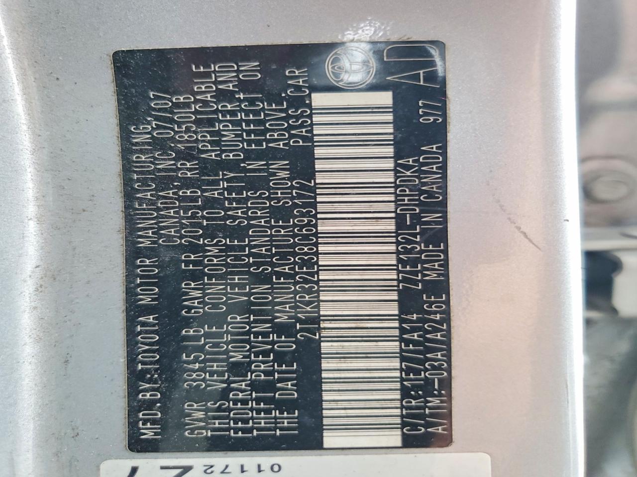 2008 TOYOTA MATRIX BASE — Фото 13 из 13