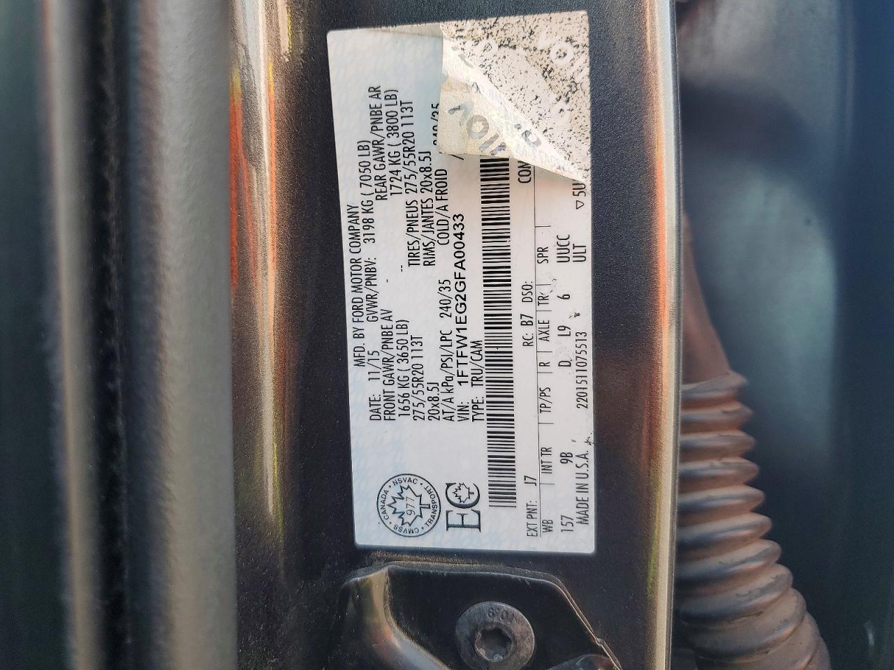 1FTFW1EG2GFA00433 2016 FORD F150 photo no. 12