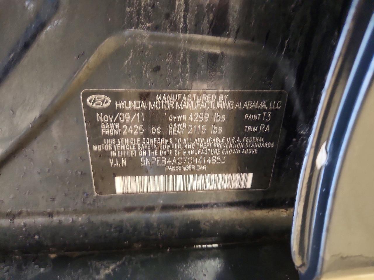 5NPEB4AC7CH414853 2012 HYUNDAI SONATA photo no. 12