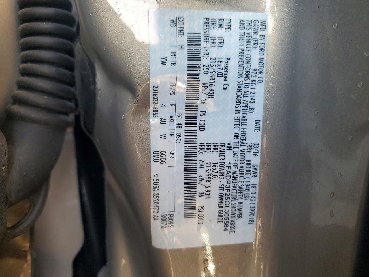1FADP3F25GL305564 2016 FORD FOCUS photo no. 12