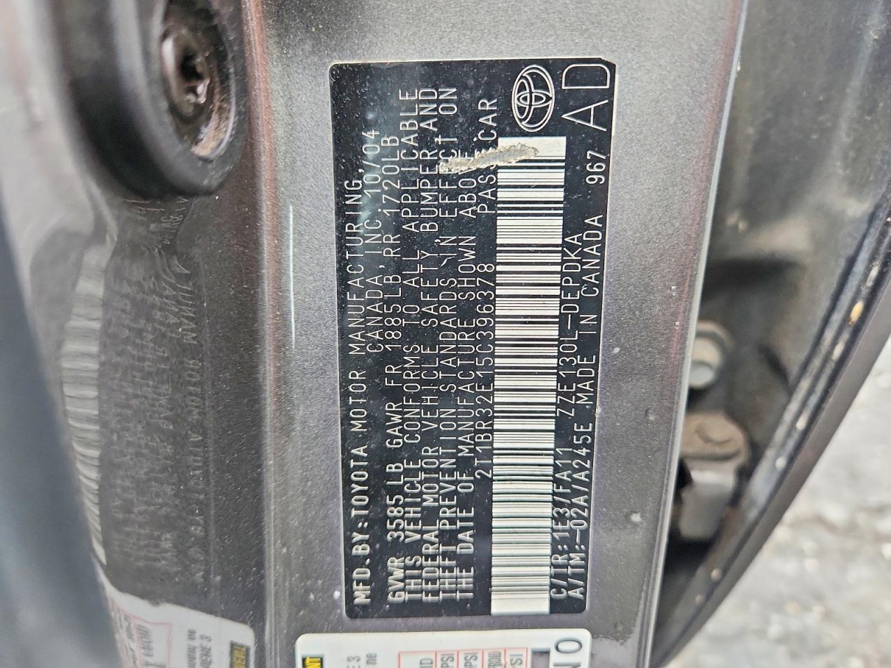 2005 TOYOTA COROLLA CE — Фото 12 из 12