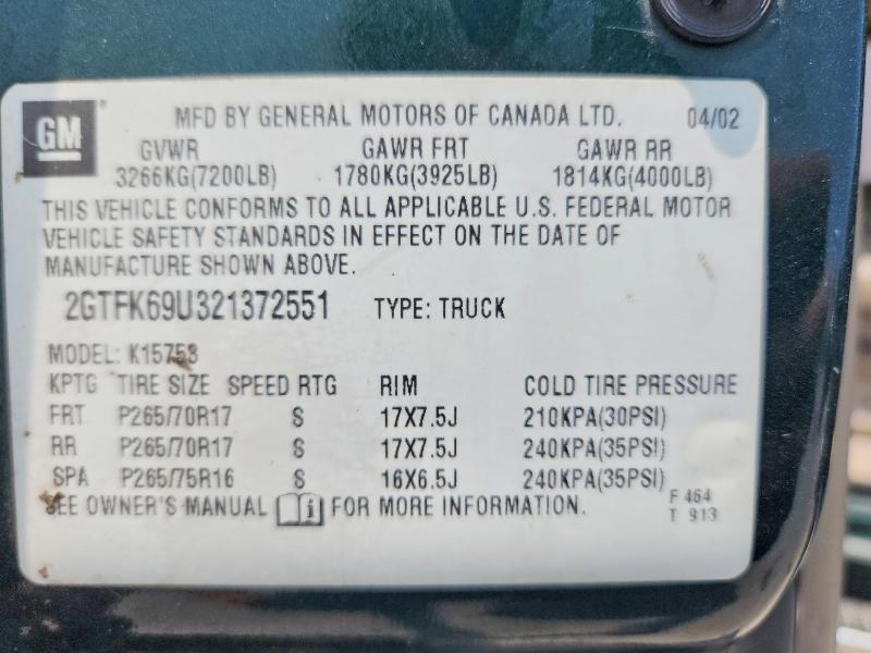 2GTFK69U321372551 2002 GMC SIERRA photo no. 12