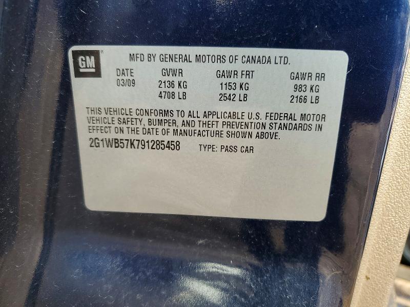 2G1WB57K791285458 2009 CHEVROLET IMPALA photo no. 12