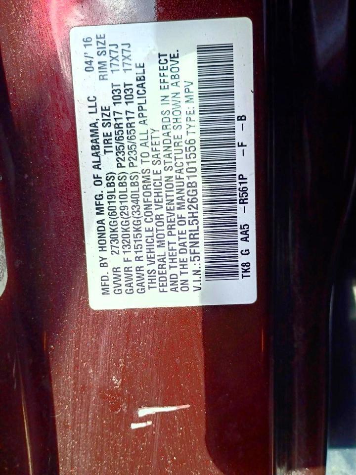 5FNRL5H26GB101556 2016 HONDA ODYSSEY photo no. 10