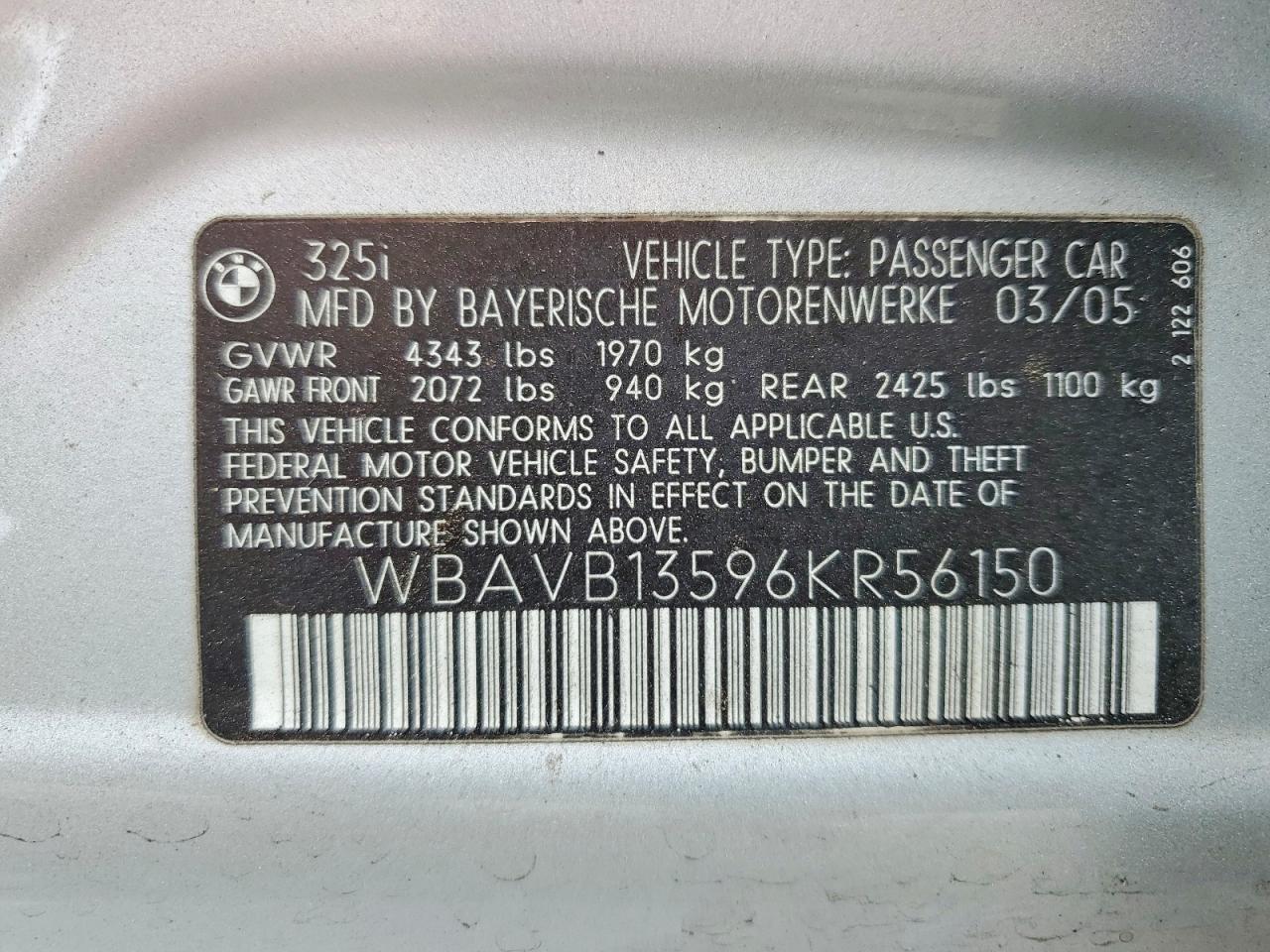 WBAVB13596KR56150 2006 BMW 325 photo no. 12