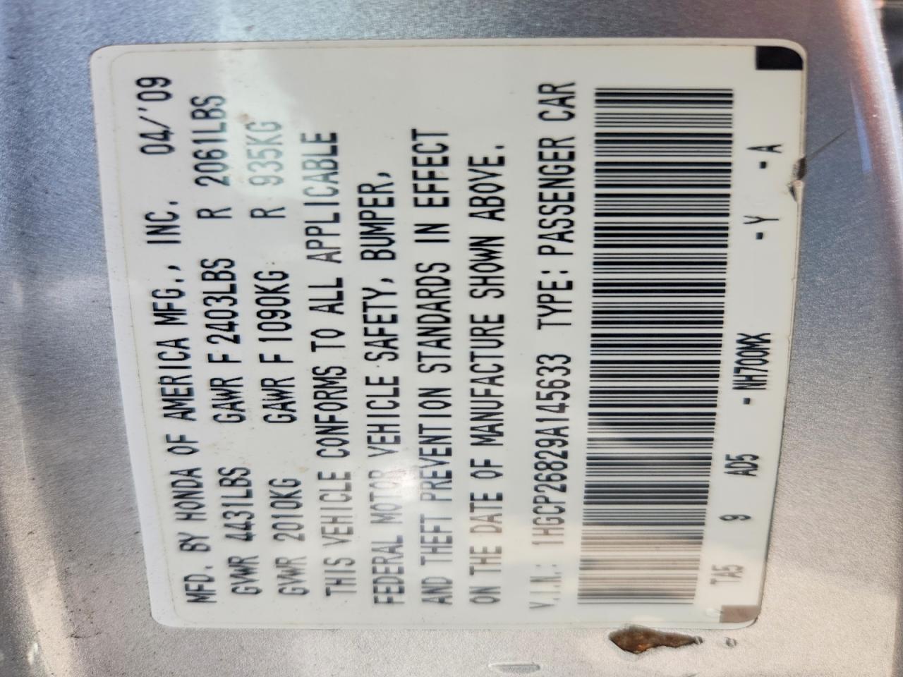 1HGCP26829A145633 2009 HONDA ACCORD photo no. 12