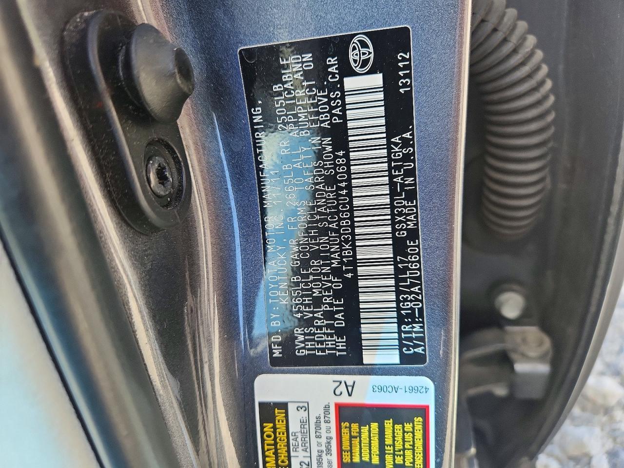 2012 TOYOTA AVALON BASE — Фото 12 из 12