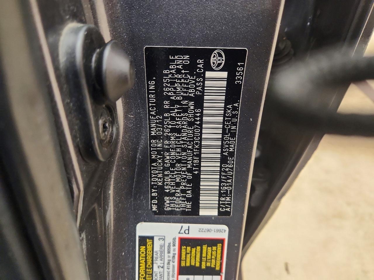 2012 TOYOTA CAMRY SE — Фото 12 из 12