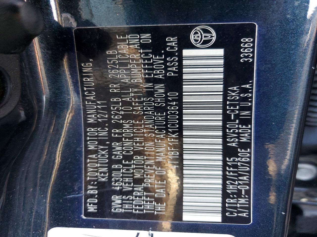 2012 TOYOTA CAMRY SE — Фото 12 из 12