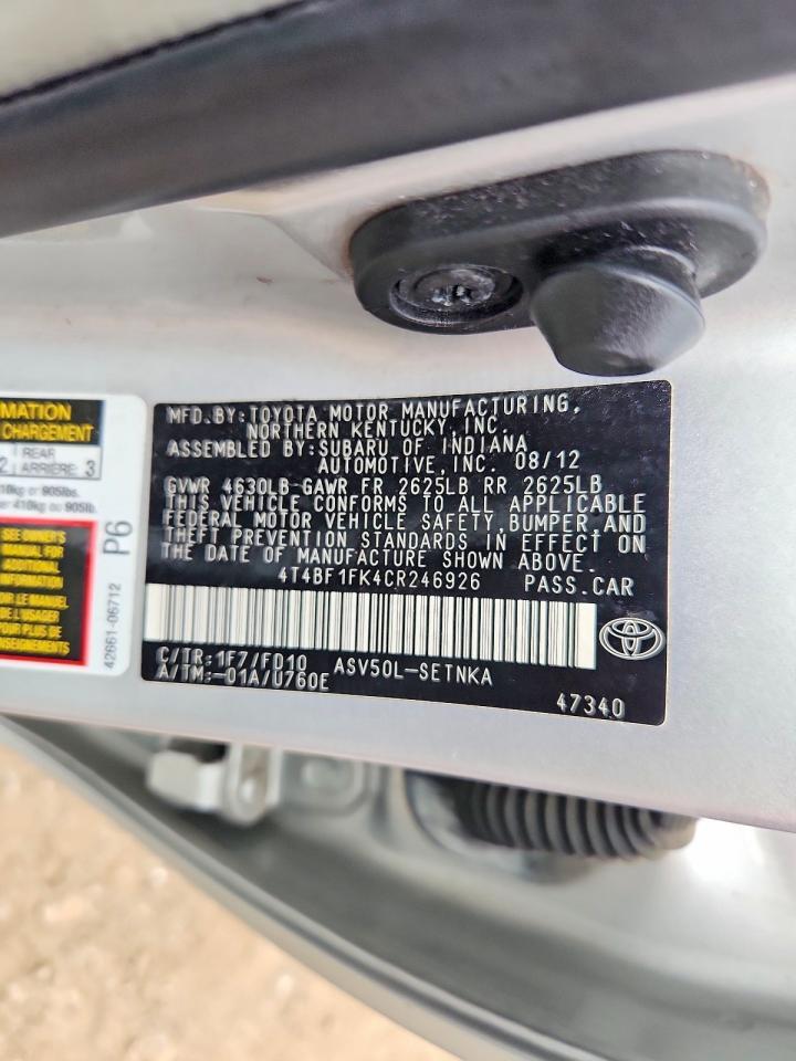 2012 TOYOTA CAMRY LE — Фото 12 из 12
