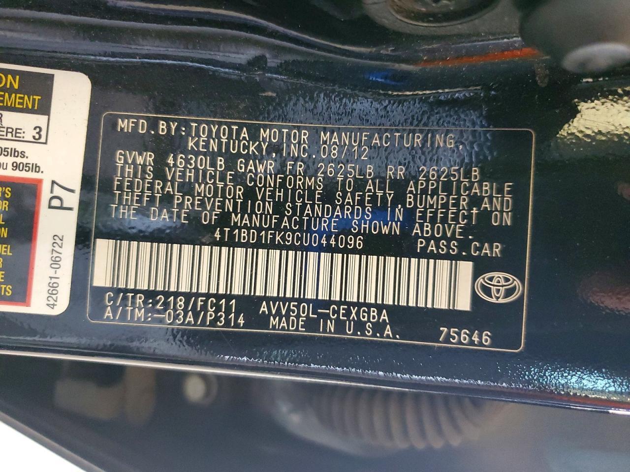 2012 TOYOTA CAMRY HYBRID XLE — Фото 13 из 13