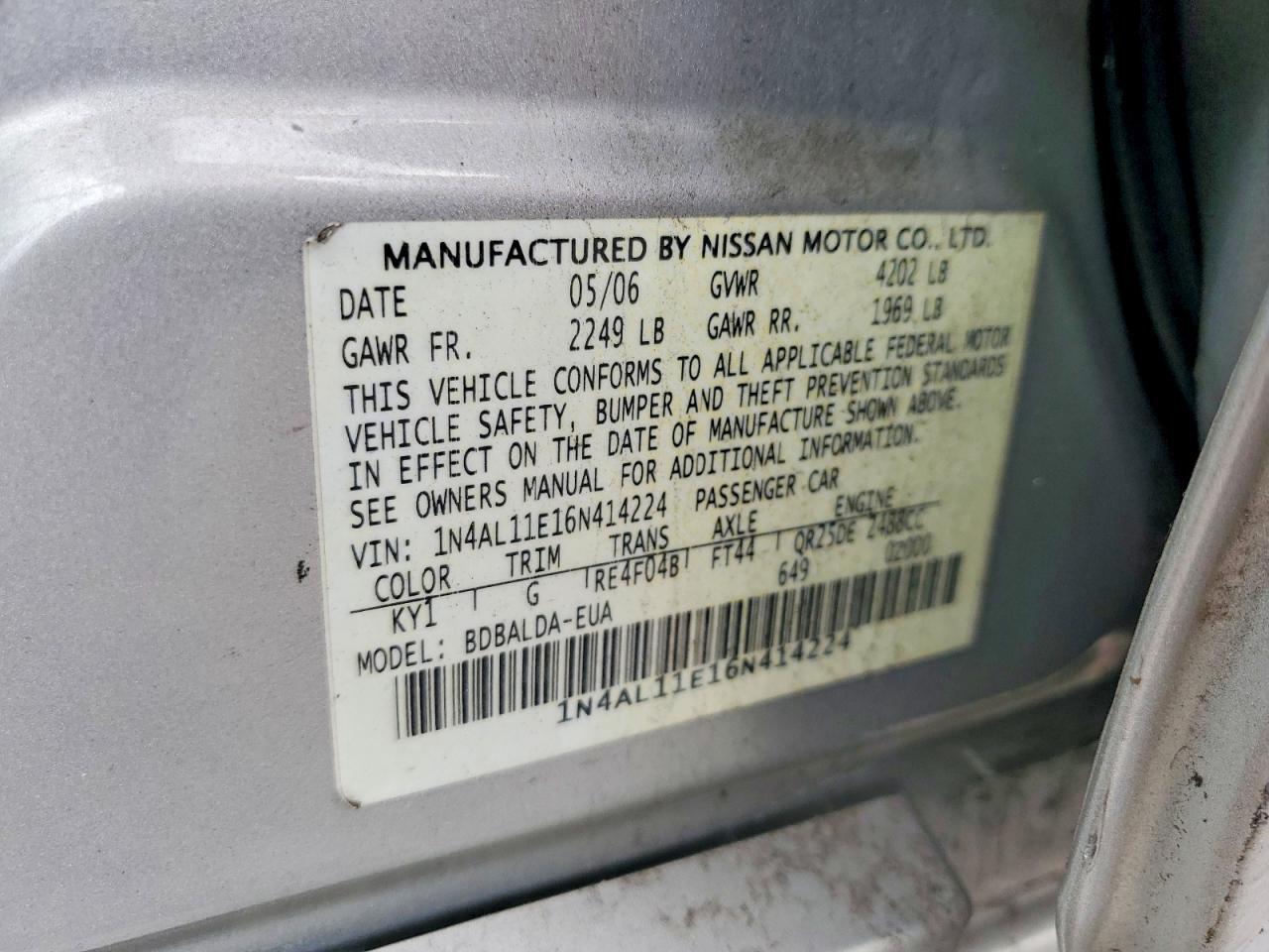 2006 NISSAN ALTIMA 2.5 S — Фото 12 из 12