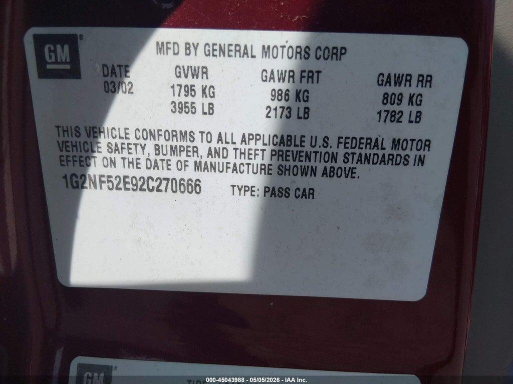 1G2NF52E92C270666 2002 PONTIAC GRAND AM photo no. 9