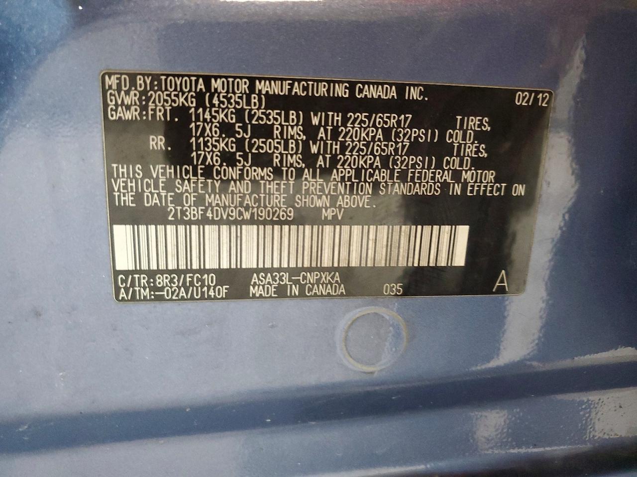 2012 TOYOTA RAV4 BASE — Фото 13 из 13