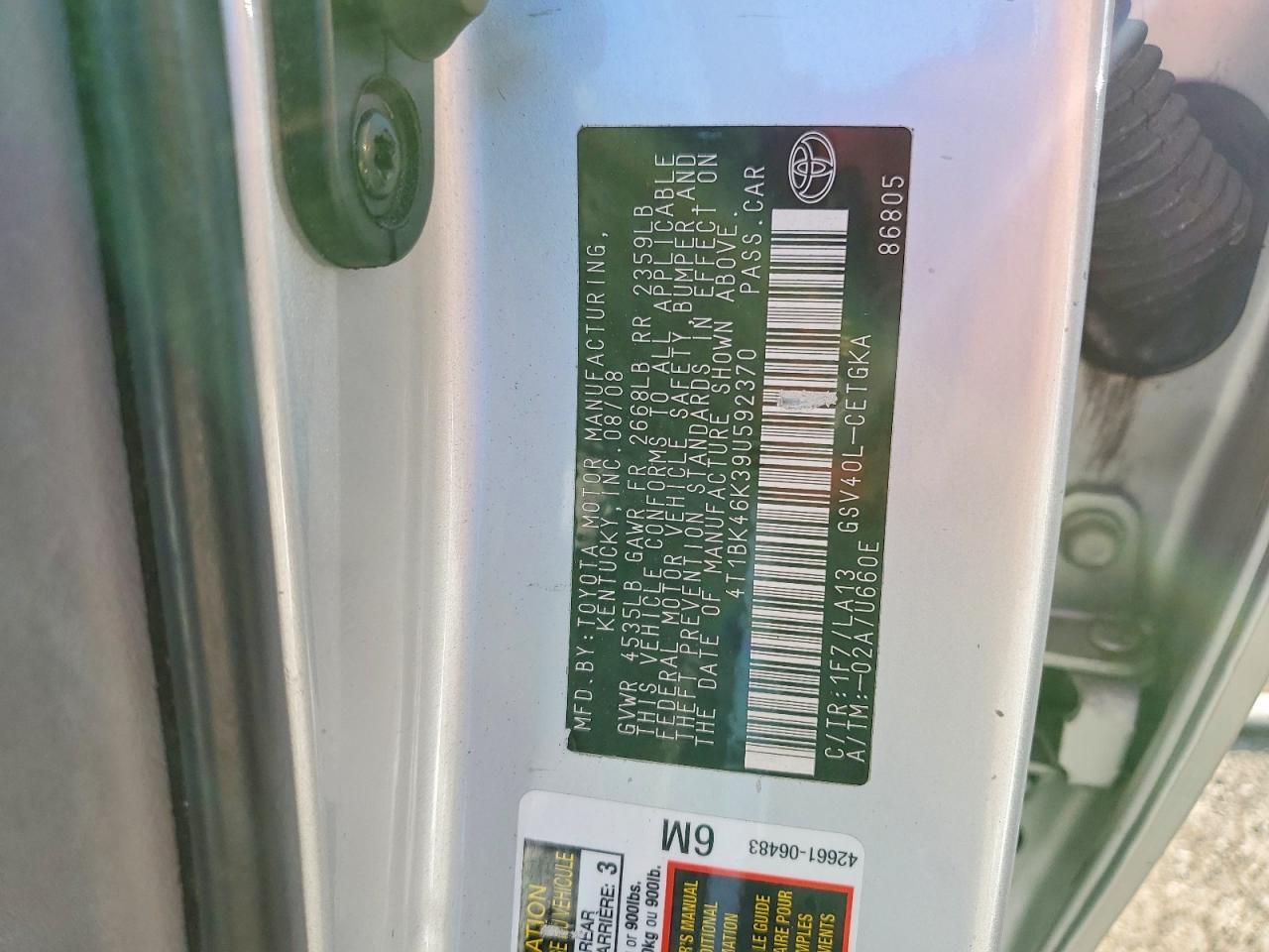 2009 TOYOTA CAMRY XLE V6 — Фото 12 из 12