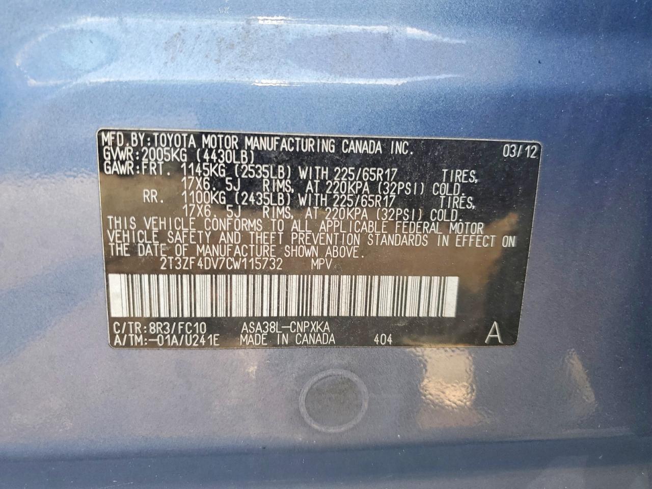 2012 TOYOTA RAV4 BASE — Фото 13 из 13