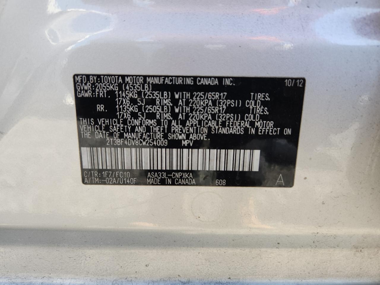 2012 TOYOTA RAV4 BASE — Фото 12 из 12