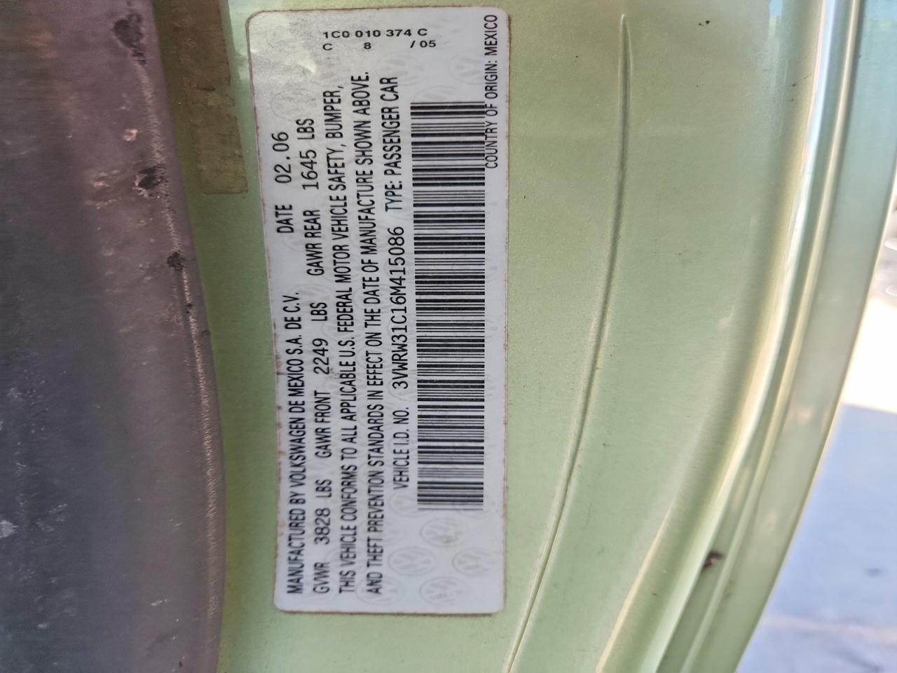 3VWRW31C16M415086 2006 VOLKSWAGEN NEW BEETLE photo no. 12