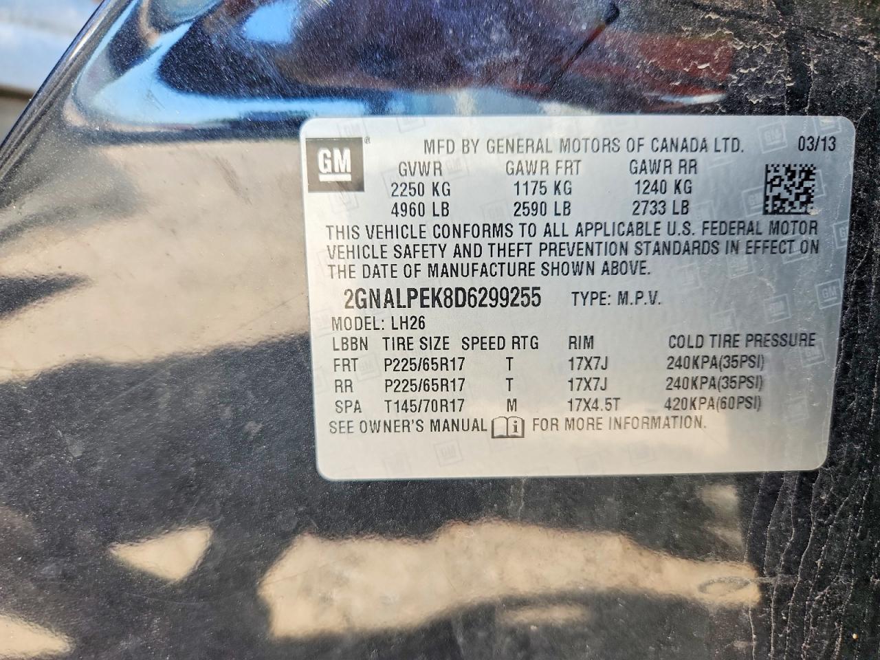 2013 CHEVROLET EQUINOX LT — Фото 13 из 13