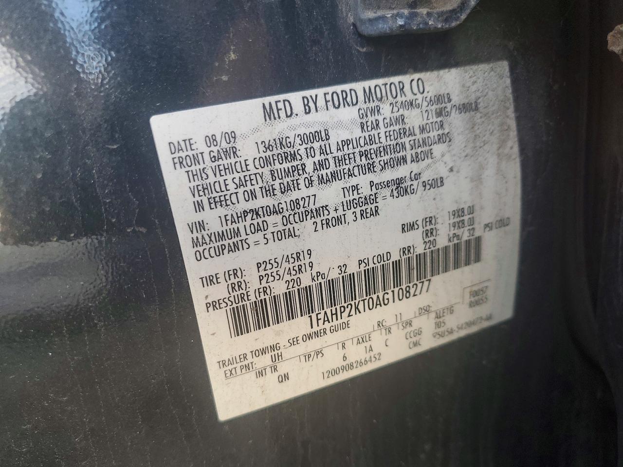 1FAHP2KT0AG108277 2010 FORD TAURUS photo no. 12
