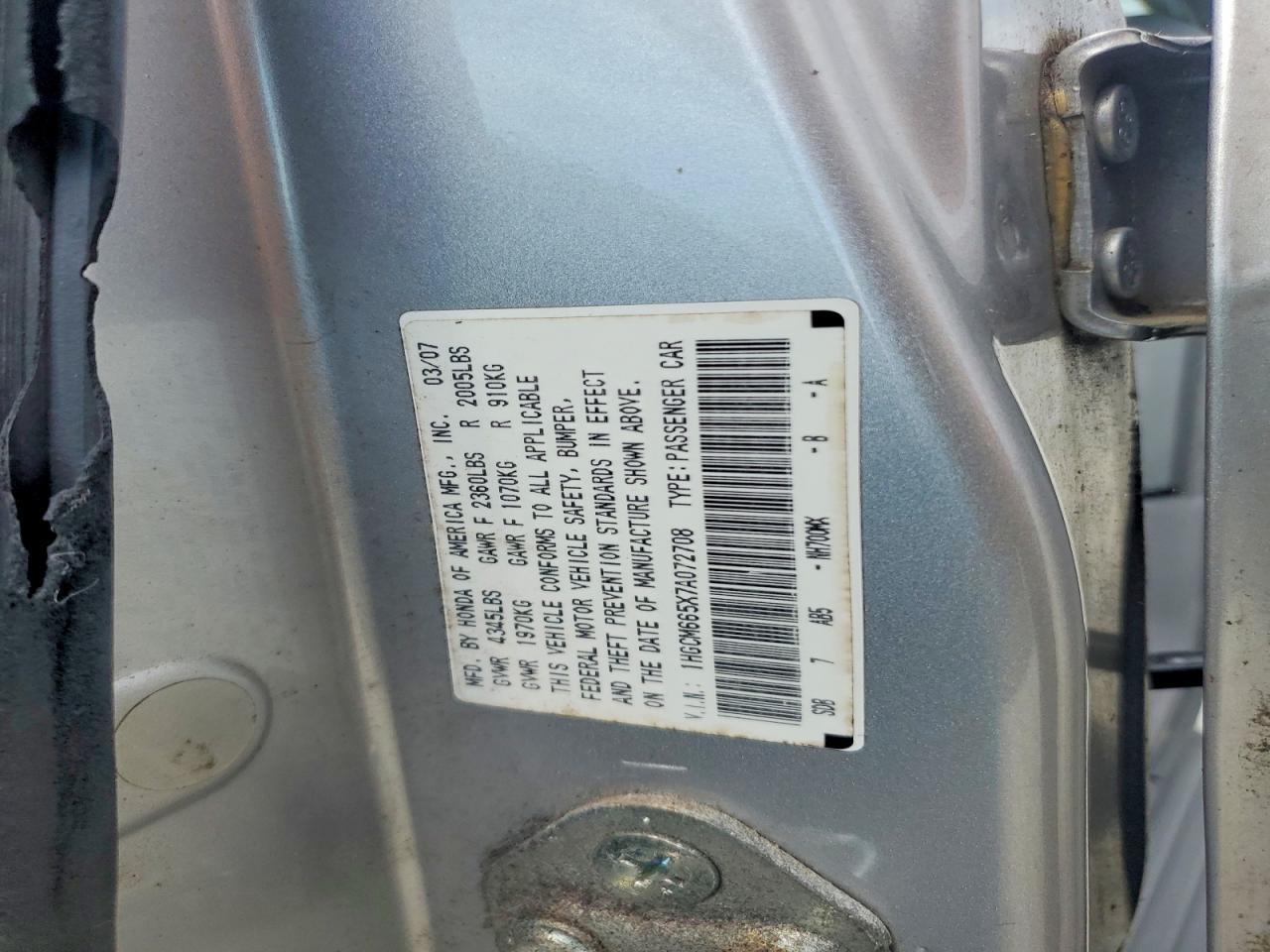 1HGCM665X7A072708 2007 HONDA ACCORD photo no. 12