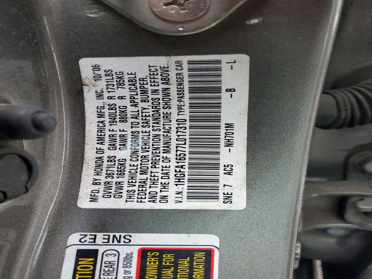 2007 HONDA CIVIC LX — Фото 12 из 12