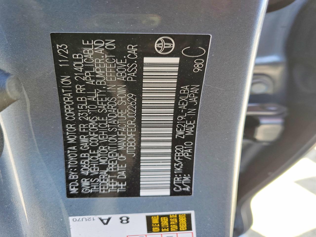 2024 TOYOTA COROLLA HYBRID LE — Фото 12 из 12