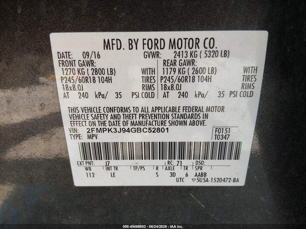 2FMPK3J94GBC52801 2016 FORD EDGE photo no. 9