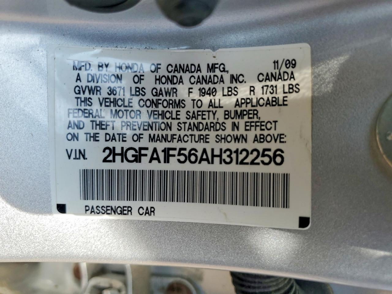 2010 HONDA CIVIC LX — Фото 13 из 13