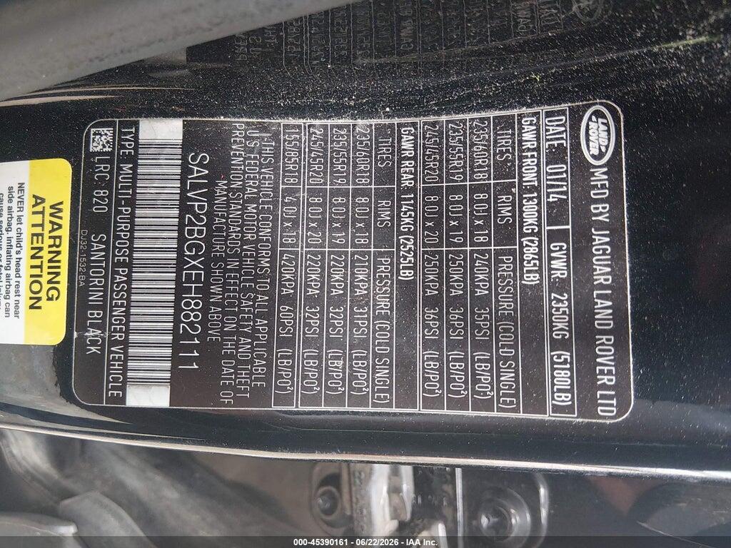 SALVP2BGXEH882111 2014 LAND ROVER RANGE ROVER EVOQUE photo no. 9