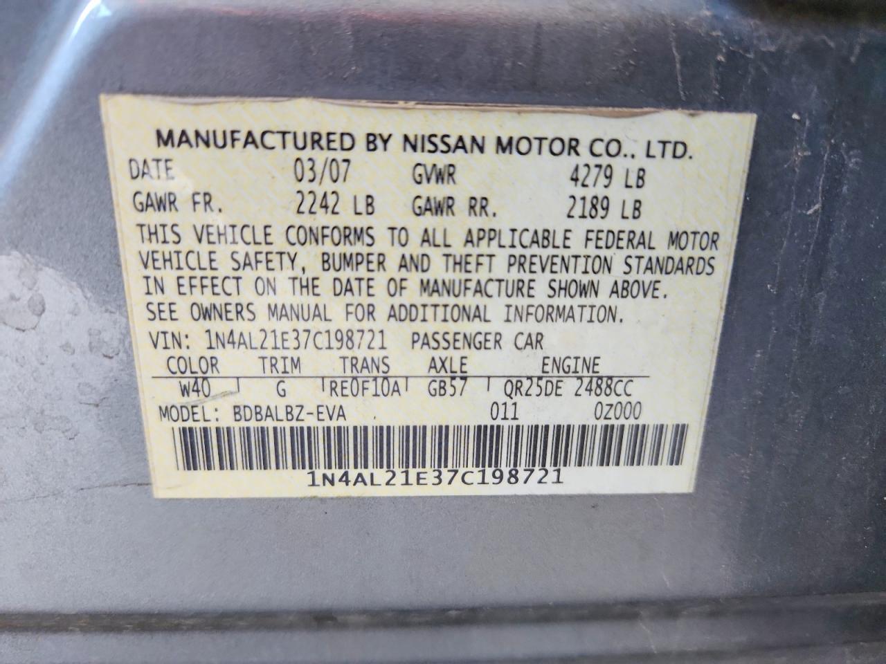 2007 NISSAN ALTIMA 2.5 — Фото 12 из 12