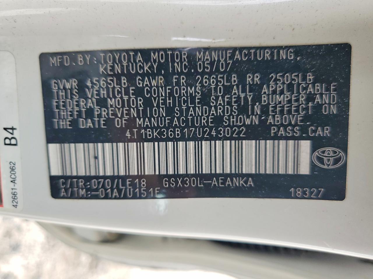 2007 TOYOTA AVALON TOURING — Фото 12 из 12