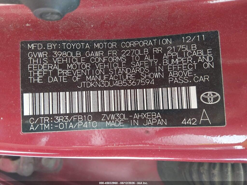 JTDKN3DU4B5367594 2011 TOYOTA PRIUS photo no. 9