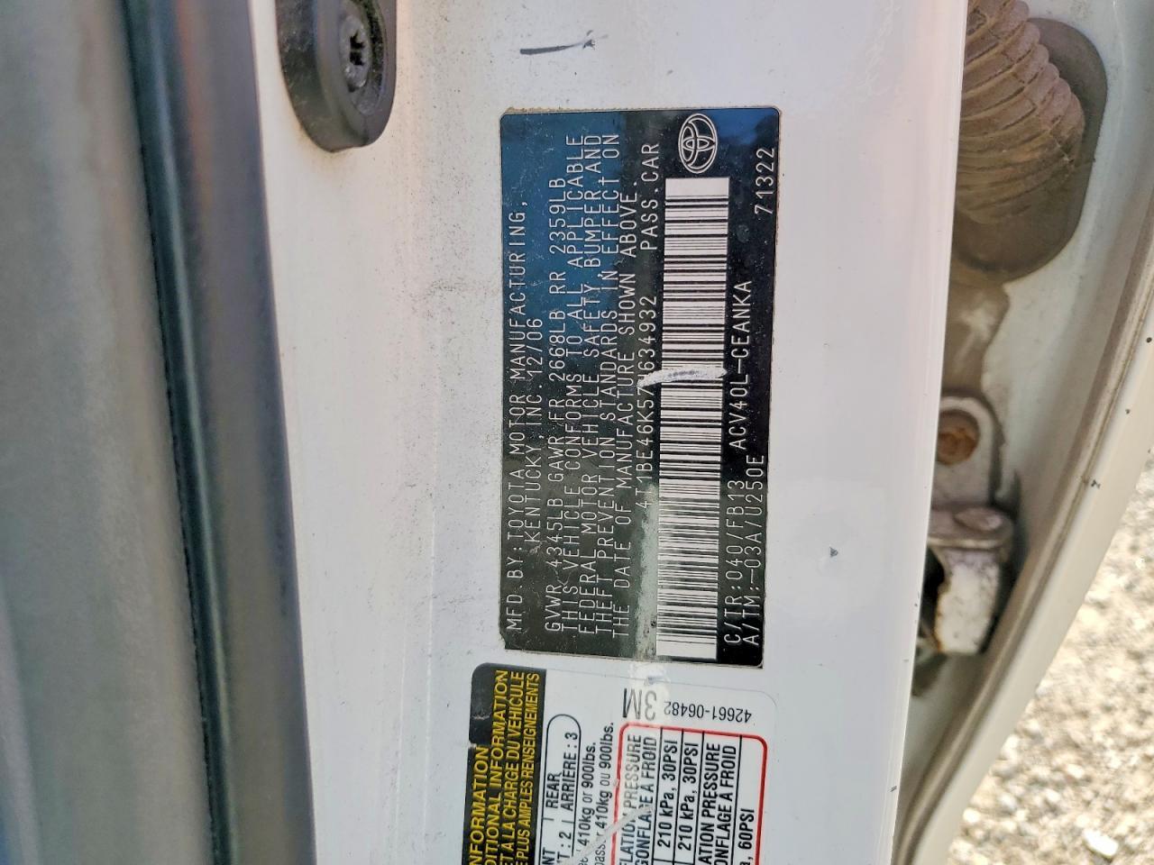 4T1BE46K57U634932 2007 TOYOTA CAMRY photo no. 12