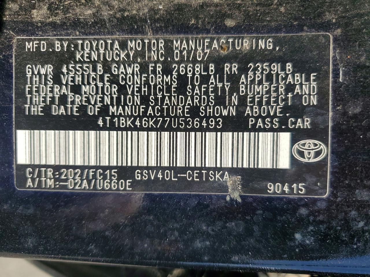 2007 TOYOTA CAMRY SE V6 — Фото 12 из 12